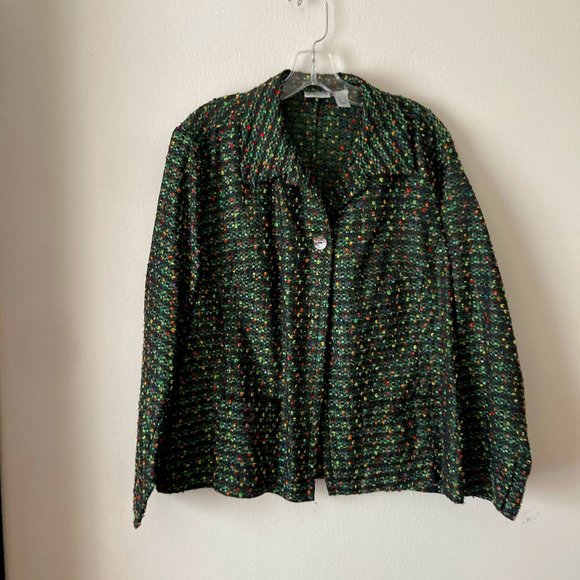 Chicos Green Ribbon Tweed Jacket. - Picture 1 of 3